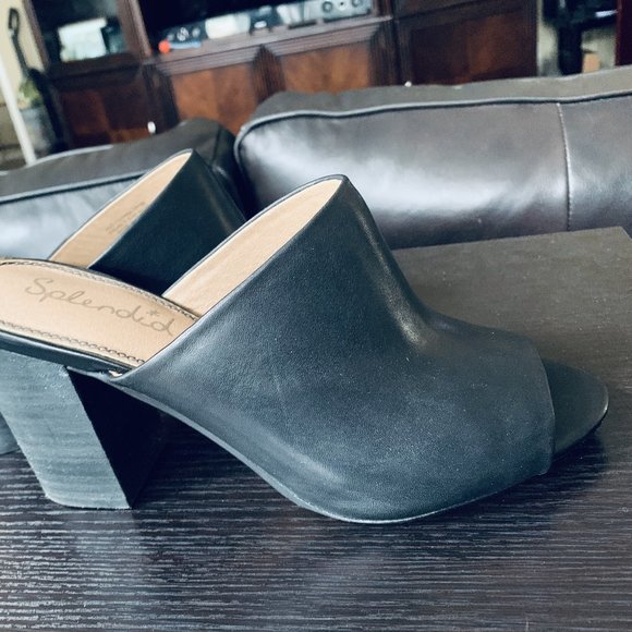 Splendid Black Leather Slide Heels, size 9.5 - Picture 2 of 4